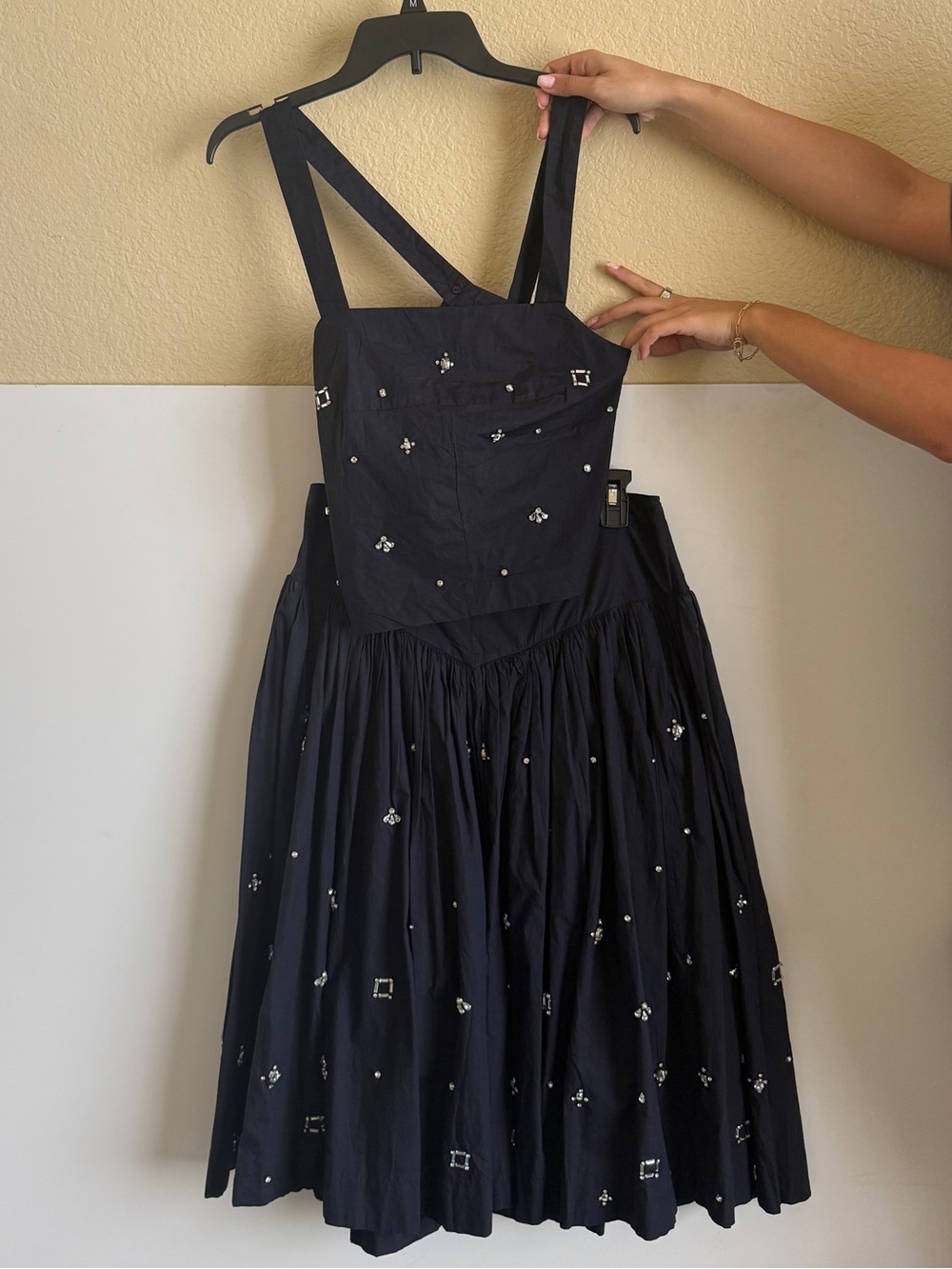Maeve Navy Embellished Crop Top & Midi Skirt Set - Picture 6 of 6